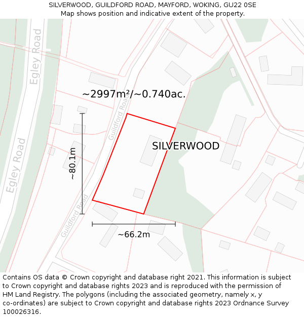 SILVERWOOD, GUILDFORD ROAD, MAYFORD, WOKING, GU22 0SE: Plot and title map