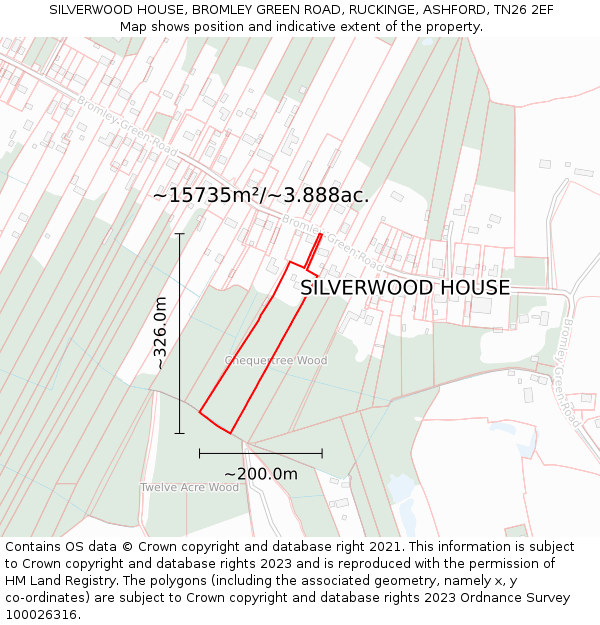 SILVERWOOD HOUSE, BROMLEY GREEN ROAD, RUCKINGE, ASHFORD, TN26 2EF: Plot and title map