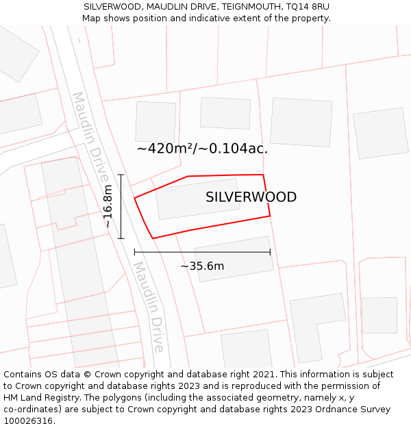SILVERWOOD, MAUDLIN DRIVE, TEIGNMOUTH, TQ14 8RU: Plot and title map