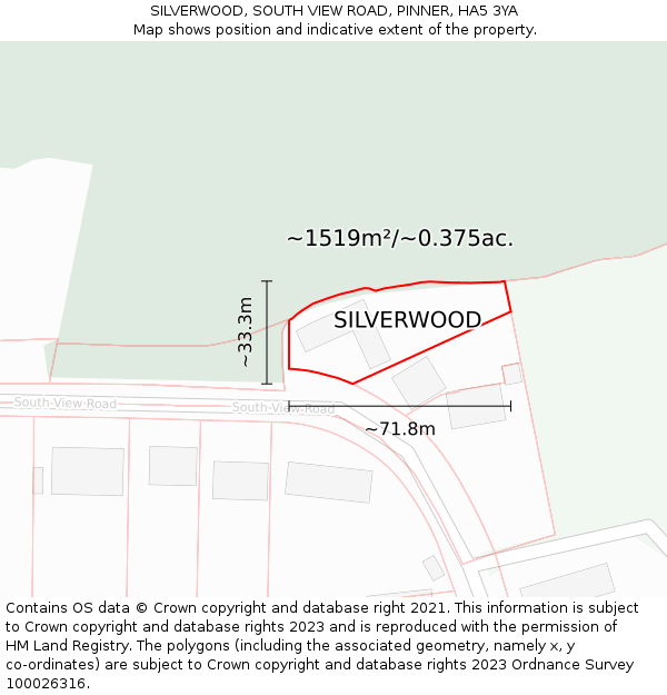 SILVERWOOD, SOUTH VIEW ROAD, PINNER, HA5 3YA: Plot and title map