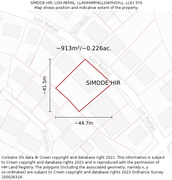 SIMDDE HIR, LON REFAIL, LLANFAIRPWLLGWYNGYLL, LL61 5YS: Plot and title map