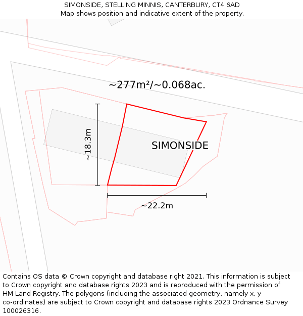 SIMONSIDE, STELLING MINNIS, CANTERBURY, CT4 6AD: Plot and title map