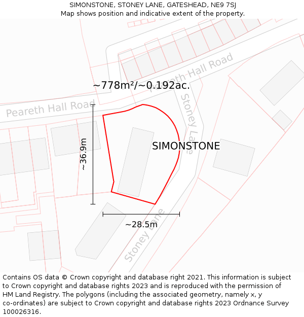 SIMONSTONE, STONEY LANE, GATESHEAD, NE9 7SJ: Plot and title map