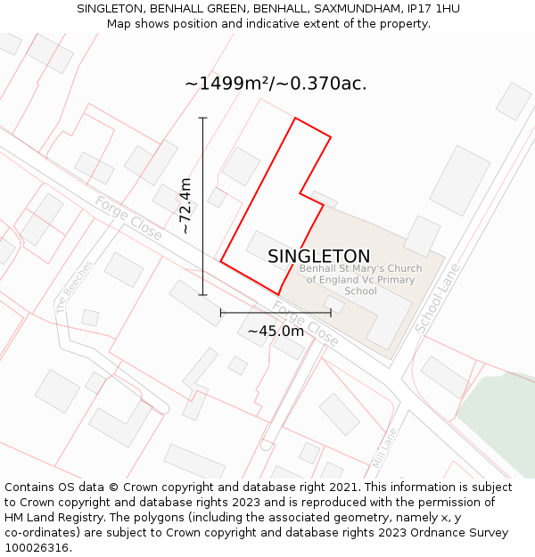 SINGLETON, BENHALL GREEN, BENHALL, SAXMUNDHAM, IP17 1HU: Plot and title map