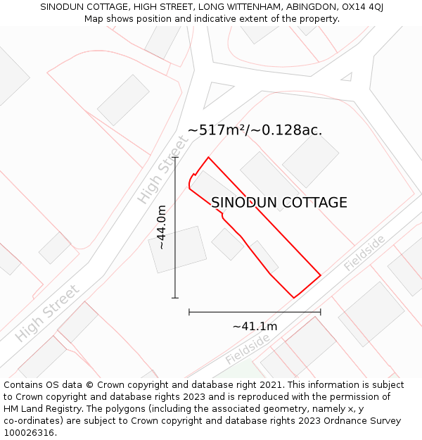 SINODUN COTTAGE, HIGH STREET, LONG WITTENHAM, ABINGDON, OX14 4QJ: Plot and title map