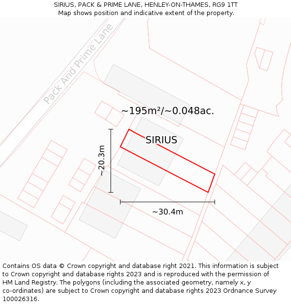 SIRIUS, PACK & PRIME LANE, HENLEY-ON-THAMES, RG9 1TT: Plot and title map