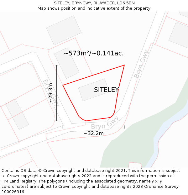 SITELEY, BRYNGWY, RHAYADER, LD6 5BN: Plot and title map