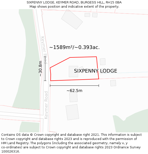 SIXPENNY LODGE, KEYMER ROAD, BURGESS HILL, RH15 0BA: Plot and title map