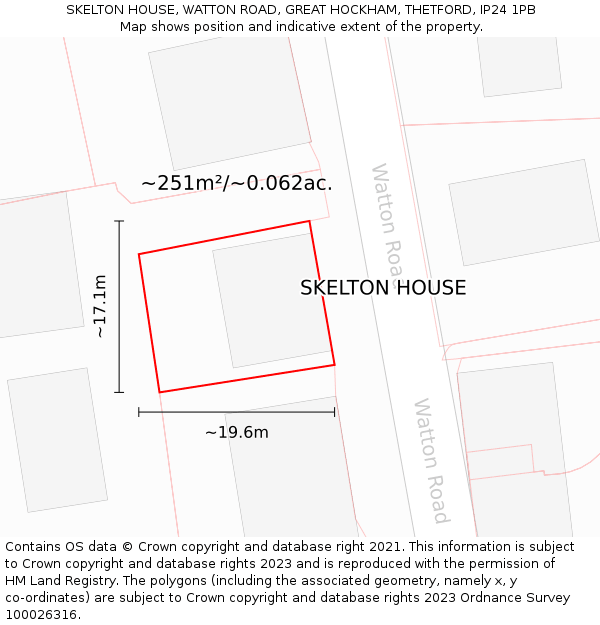 SKELTON HOUSE, WATTON ROAD, GREAT HOCKHAM, THETFORD, IP24 1PB: Plot and title map