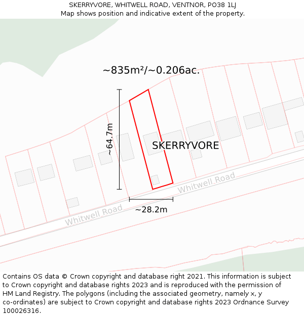 SKERRYVORE, WHITWELL ROAD, VENTNOR, PO38 1LJ: Plot and title map