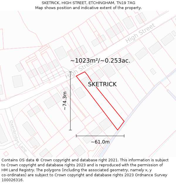 SKETRICK, HIGH STREET, ETCHINGHAM, TN19 7AG: Plot and title map