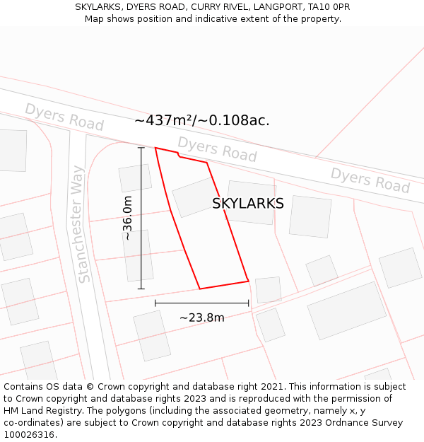 SKYLARKS, DYERS ROAD, CURRY RIVEL, LANGPORT, TA10 0PR: Plot and title map