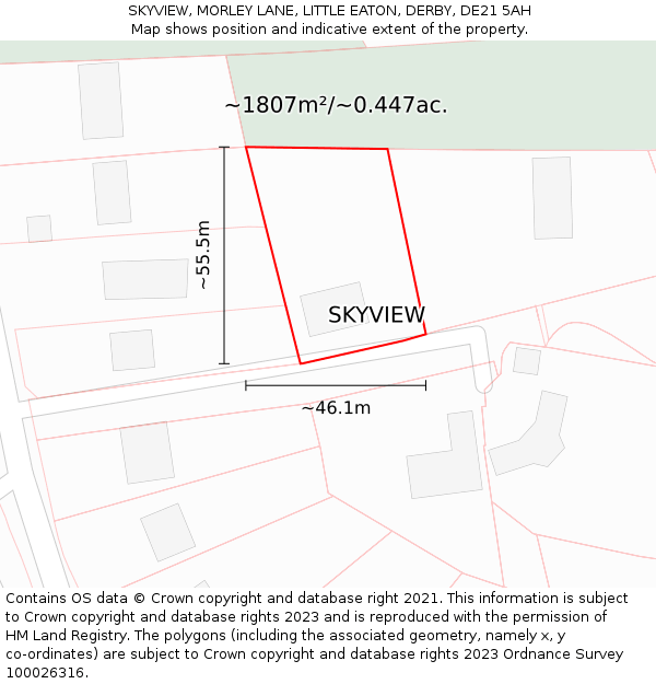 SKYVIEW, MORLEY LANE, LITTLE EATON, DERBY, DE21 5AH: Plot and title map