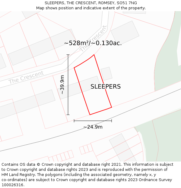 SLEEPERS, THE CRESCENT, ROMSEY, SO51 7NG: Plot and title map