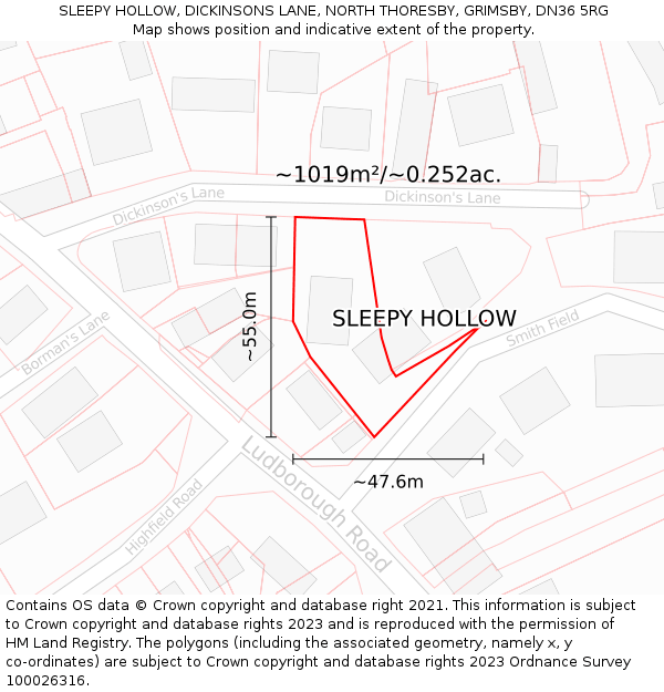 SLEEPY HOLLOW, DICKINSONS LANE, NORTH THORESBY, GRIMSBY, DN36 5RG: Plot and title map