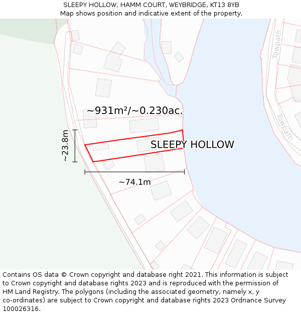 SLEEPY HOLLOW, HAMM COURT, WEYBRIDGE, KT13 8YB: Plot and title map