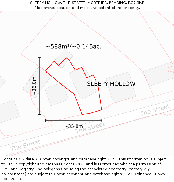 SLEEPY HOLLOW, THE STREET, MORTIMER, READING, RG7 3NR: Plot and title map