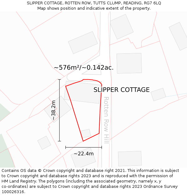 SLIPPER COTTAGE, ROTTEN ROW, TUTTS CLUMP, READING, RG7 6LQ: Plot and title map