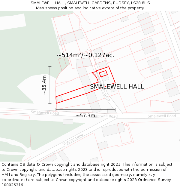 SMALEWELL HALL, SMALEWELL GARDENS, PUDSEY, LS28 8HS: Plot and title map