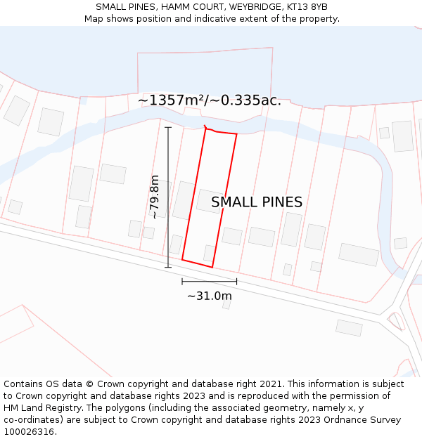 SMALL PINES, HAMM COURT, WEYBRIDGE, KT13 8YB: Plot and title map