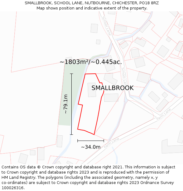 SMALLBROOK, SCHOOL LANE, NUTBOURNE, CHICHESTER, PO18 8RZ: Plot and title map