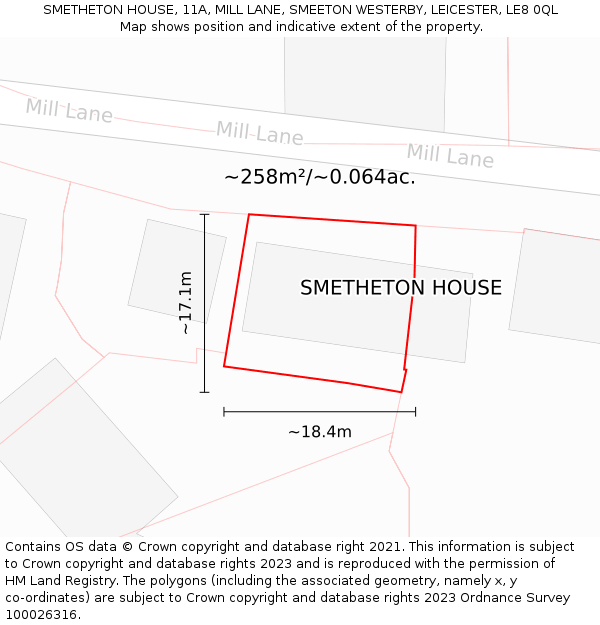 SMETHETON HOUSE, 11A, MILL LANE, SMEETON WESTERBY, LEICESTER, LE8 0QL: Plot and title map