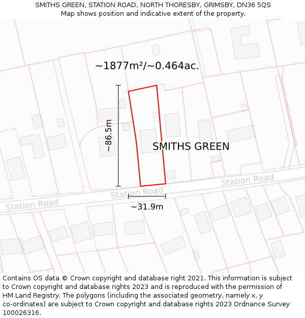 SMITHS GREEN, STATION ROAD, NORTH THORESBY, GRIMSBY, DN36 5QS: Plot and title map