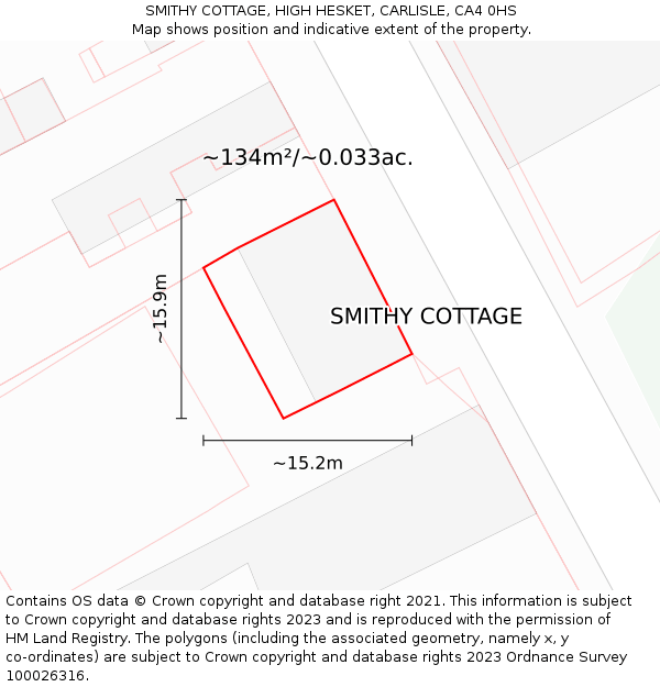 SMITHY COTTAGE, HIGH HESKET, CARLISLE, CA4 0HS: Plot and title map