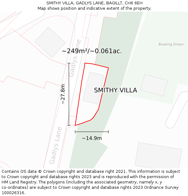 SMITHY VILLA, GADLYS LANE, BAGILLT, CH6 6EH: Plot and title map