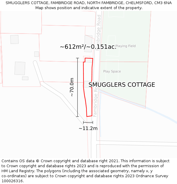 SMUGGLERS COTTAGE, FAMBRIDGE ROAD, NORTH FAMBRIDGE, CHELMSFORD, CM3 6NA: Plot and title map