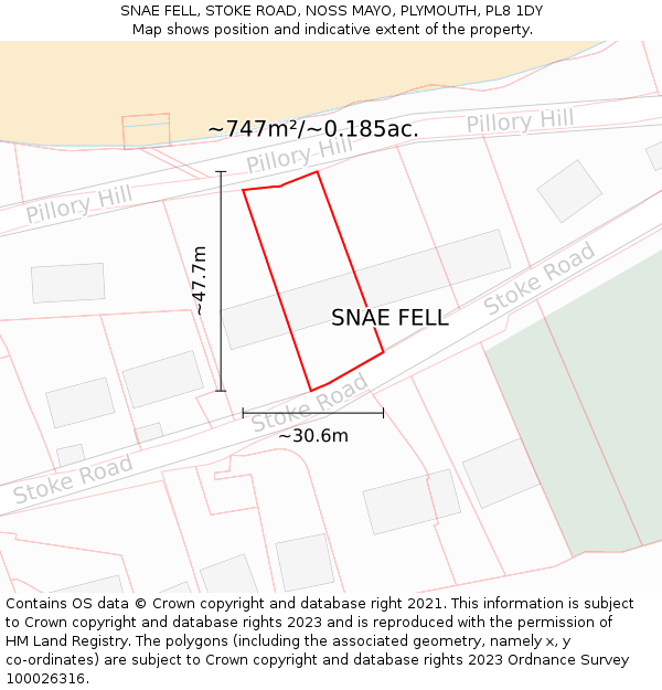 SNAE FELL, STOKE ROAD, NOSS MAYO, PLYMOUTH, PL8 1DY: Plot and title map