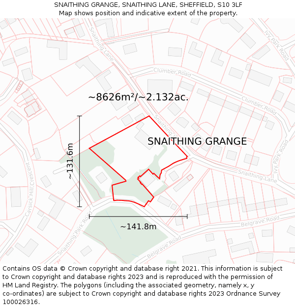 SNAITHING GRANGE, SNAITHING LANE, SHEFFIELD, S10 3LF: Plot and title map