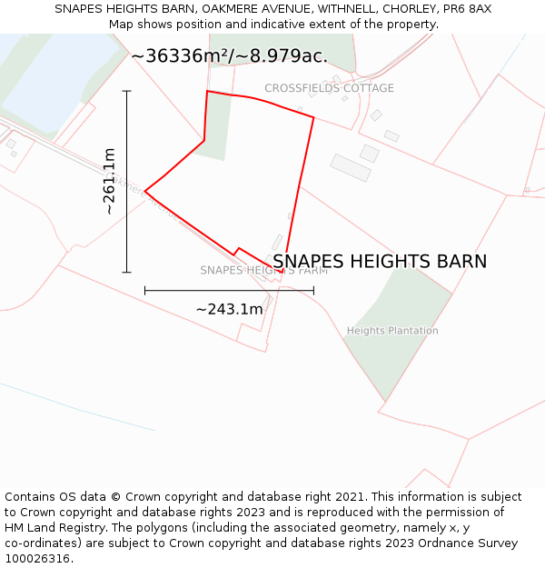 SNAPES HEIGHTS BARN, OAKMERE AVENUE, WITHNELL, CHORLEY, PR6 8AX: Plot and title map