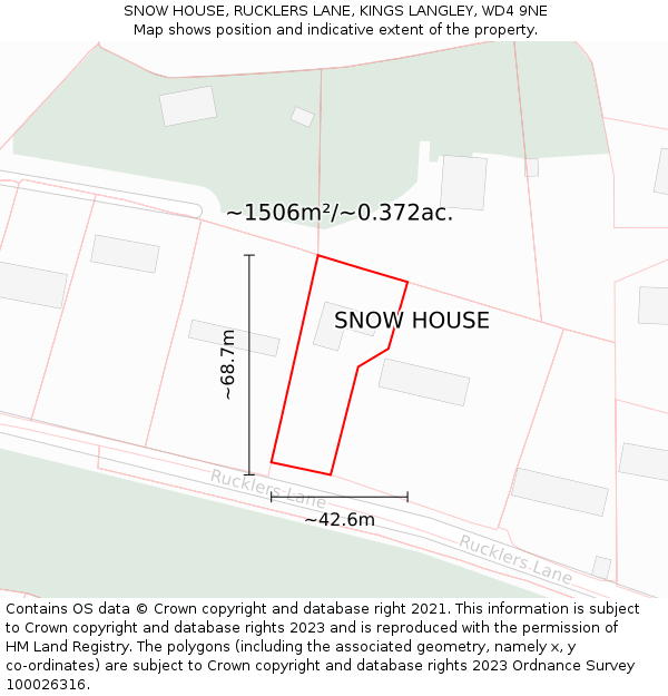 SNOW HOUSE, RUCKLERS LANE, KINGS LANGLEY, WD4 9NE: Plot and title map
