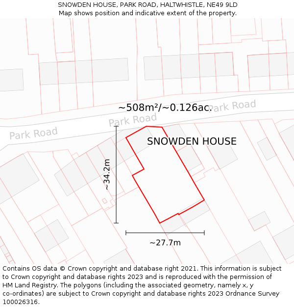 SNOWDEN HOUSE, PARK ROAD, HALTWHISTLE, NE49 9LD: Plot and title map