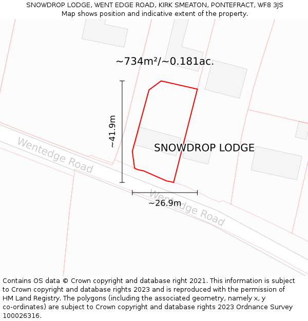 SNOWDROP LODGE, WENT EDGE ROAD, KIRK SMEATON, PONTEFRACT, WF8 3JS: Plot and title map