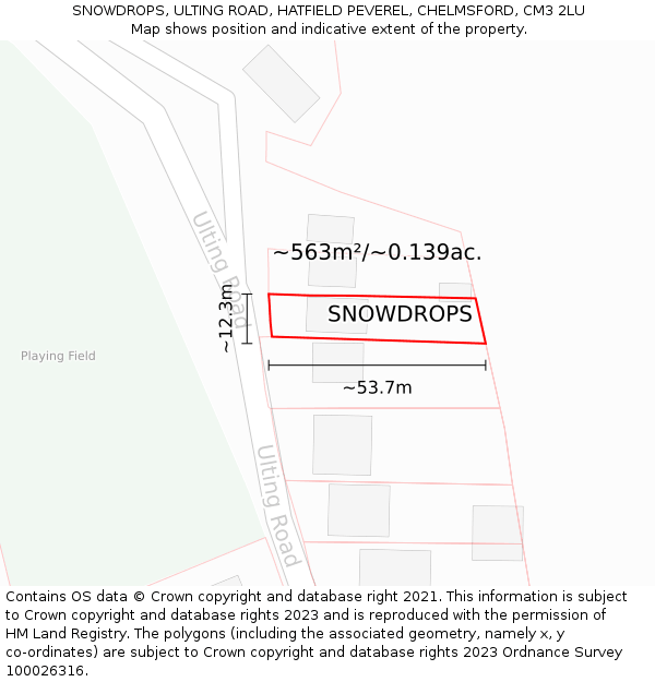 SNOWDROPS, ULTING ROAD, HATFIELD PEVEREL, CHELMSFORD, CM3 2LU: Plot and title map