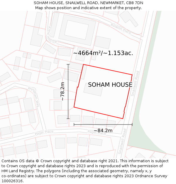 SOHAM HOUSE, SNAILWELL ROAD, NEWMARKET, CB8 7DN: Plot and title map