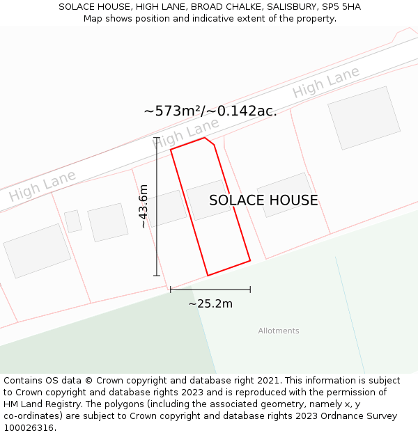 SOLACE HOUSE, HIGH LANE, BROAD CHALKE, SALISBURY, SP5 5HA: Plot and title map