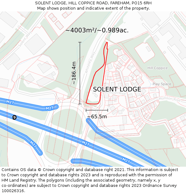 SOLENT LODGE, HILL COPPICE ROAD, FAREHAM, PO15 6RH: Plot and title map