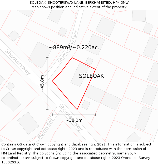 SOLEOAK, SHOOTERSWAY LANE, BERKHAMSTED, HP4 3NW: Plot and title map