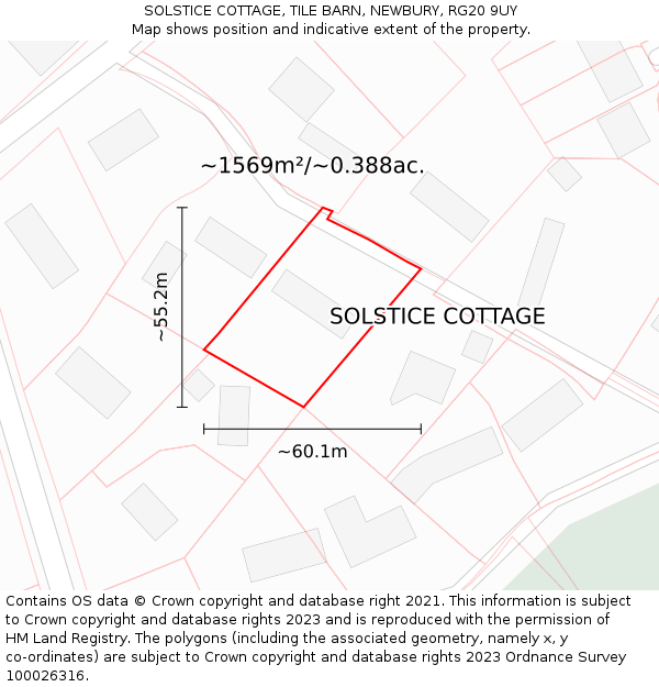 SOLSTICE COTTAGE, TILE BARN, NEWBURY, RG20 9UY: Plot and title map