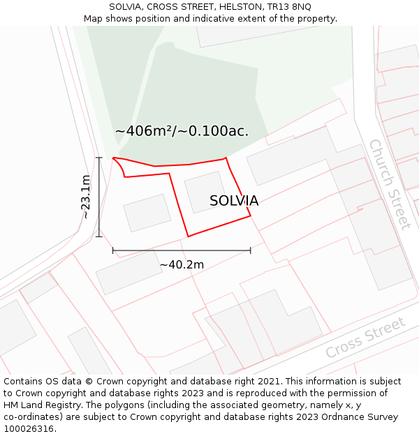 SOLVIA, CROSS STREET, HELSTON, TR13 8NQ: Plot and title map