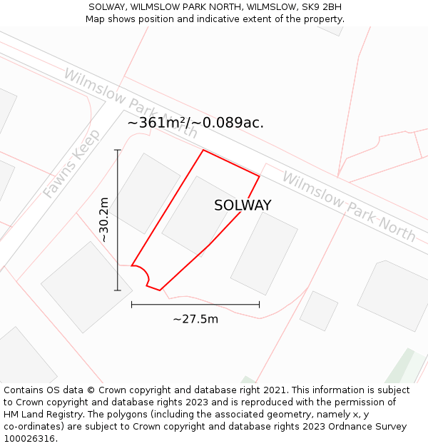 SOLWAY, WILMSLOW PARK NORTH, WILMSLOW, SK9 2BH: Plot and title map