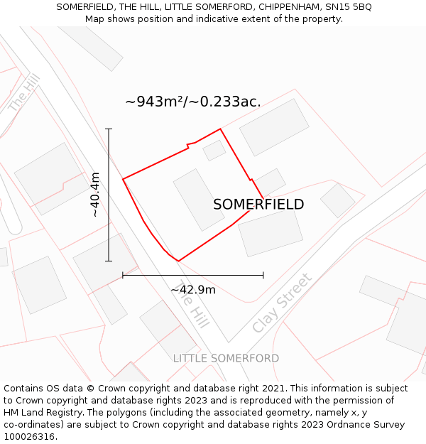 SOMERFIELD, THE HILL, LITTLE SOMERFORD, CHIPPENHAM, SN15 5BQ: Plot and title map