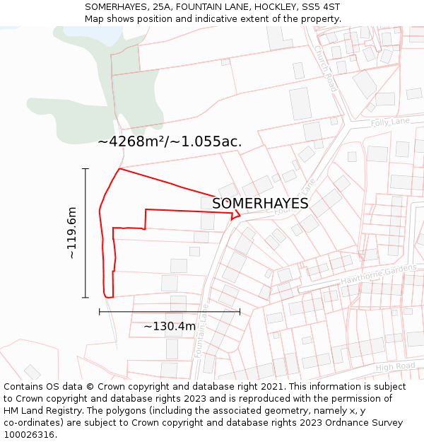 SOMERHAYES, 25A, FOUNTAIN LANE, HOCKLEY, SS5 4ST: Plot and title map