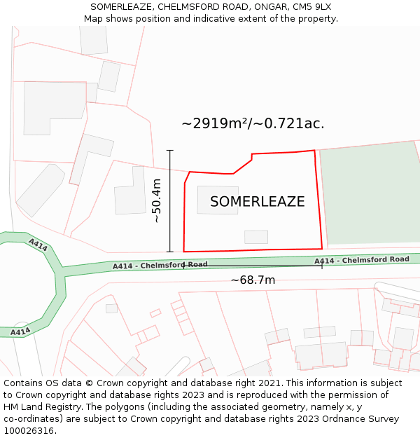 SOMERLEAZE, CHELMSFORD ROAD, ONGAR, CM5 9LX: Plot and title map