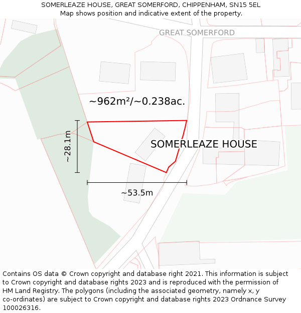 SOMERLEAZE HOUSE, GREAT SOMERFORD, CHIPPENHAM, SN15 5EL: Plot and title map
