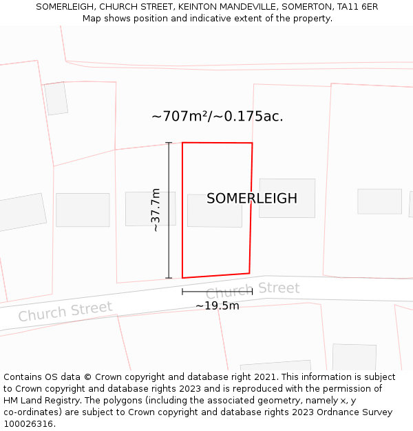 SOMERLEIGH, CHURCH STREET, KEINTON MANDEVILLE, SOMERTON, TA11 6ER: Plot and title map