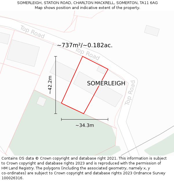 SOMERLEIGH, STATION ROAD, CHARLTON MACKRELL, SOMERTON, TA11 6AG: Plot and title map